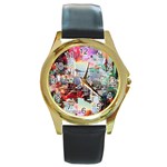 Digital Computer Technology Office Information Modern Media Web Connection Art Creatively Colorful C Round Gold Metal Watch