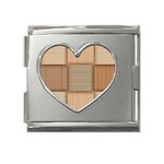 Wooden Wickerwork Texture Square Pattern Mega Link Heart Italian Charm (18mm)