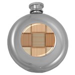 Wooden Wickerwork Texture Square Pattern Round Hip Flask (5 oz)