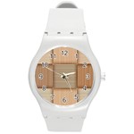 Wooden Wickerwork Texture Square Pattern Round Plastic Sport Watch (M)