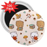 Bear Cartoon Background Pattern Seamless Animal 3  Magnets (100 pack)