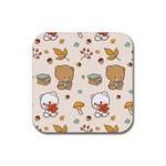 Bear Cartoon Background Pattern Seamless Animal Rubber Coaster (Square)