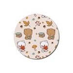 Bear Cartoon Background Pattern Seamless Animal Rubber Coaster (Round)