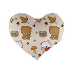 Bear Cartoon Background Pattern Seamless Animal Standard 16  Premium Flano Heart Shape Cushions