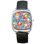 Circles Art Seamless Repeat Bright Colors Colorful Square Metal Watch