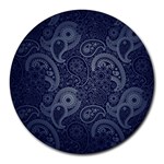 Blue Paisley Texture, Blue Paisley Ornament Round Mousepad