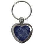Blue Paisley Texture, Blue Paisley Ornament Key Chain (Heart)