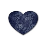Blue Paisley Texture, Blue Paisley Ornament Rubber Coaster (Heart)