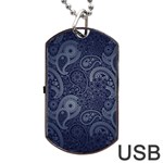 Blue Paisley Texture, Blue Paisley Ornament Dog Tag USB Flash (One Side)