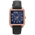 Blue Paisley Texture, Blue Paisley Ornament Rose Gold Leather Watch 