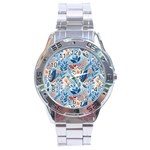 Berries Foliage Seasons Branches Seamless Background Nature Stainless Steel Analogue Watch