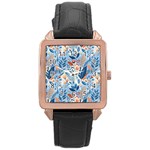 Berries Foliage Seasons Branches Seamless Background Nature Rose Gold Leather Watch 