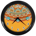 Mandala orange Wall Clock (Black)
