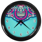 Mandala blue Wall Clock (Black)