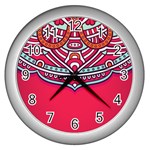 Mandala red Wall Clock (Silver)