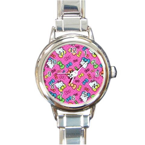 Hello Kitty, Cute, Pattern Round Italian Charm Watch from UrbanLoad.com Front