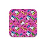 Hello Kitty, Cute, Pattern Rubber Square Coaster (4 pack)