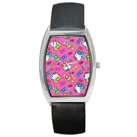 Hello Kitty, Cute, Pattern Barrel Style Metal Watch from UrbanLoad.com Front