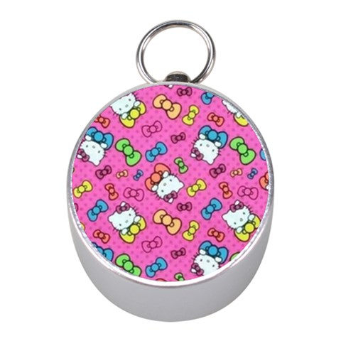 Hello Kitty, Cute, Pattern Mini Silver Compasses from UrbanLoad.com Front