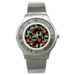 Abstract Geometric Pattern Stainless Steel Watch