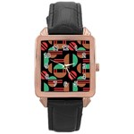 Abstract Geometric Pattern Rose Gold Leather Watch 