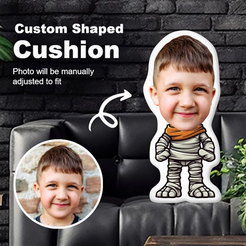 Personalized Photo in Halloween Mummy Cartoon Style Custom Shaped Cushion Cut To Shape Cushion Case from UrbanLoad.com Front