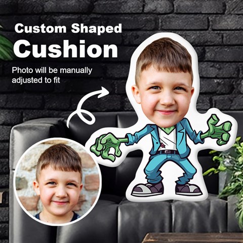 Personalized Photo in Halloween Zombie Cartoon Style Custom Shaped Cushion Cut To Shape Cushion Case from UrbanLoad.com Front