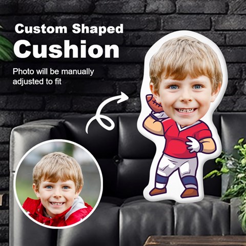 Personalized Photo in Sport Rugby Cartoon Style Custom Shaped Cushion Cut To Shape Cushion Case from UrbanLoad.com Front