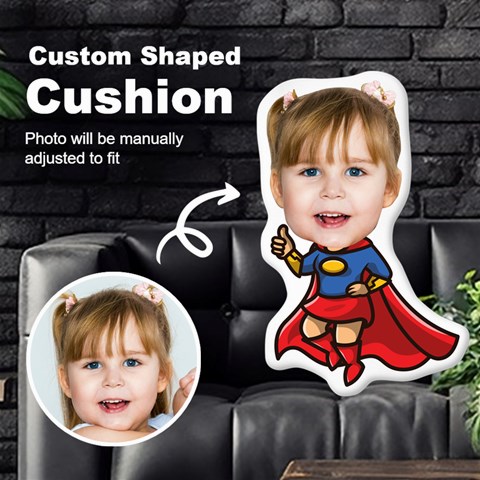 Personalized Photo in Superwoman Cartoon Style Custom Shaped Cushion Cut To Shape Cushion Case from UrbanLoad.com Front