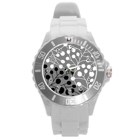 Abstract Nature Black White Round Plastic Sport Watch (L) from UrbanLoad.com Front