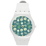 Drawing Flowers Meadow White Round Plastic Sport Watch (M)