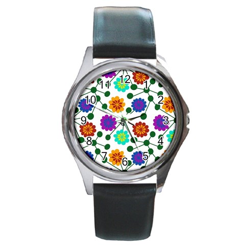 Bloom Plant Flowering Pattern Round Metal Watch from UrbanLoad.com Front