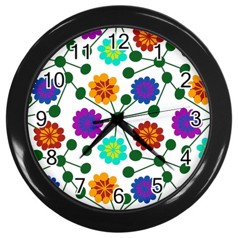 Bloom Plant Flowering Pattern Wall Clock (Black) from UrbanLoad.com Front