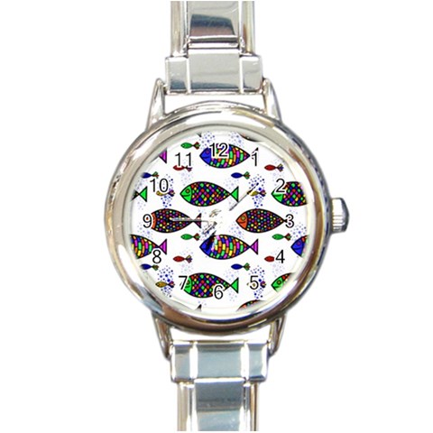 Fish Abstract Colorful Round Italian Charm Watch from UrbanLoad.com Front