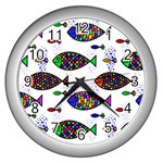 Fish Abstract Colorful Wall Clock (Silver)