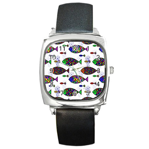 Fish Abstract Colorful Square Metal Watch from UrbanLoad.com Front
