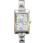 Bloom Nature Plant Pattern Rectangle Italian Charm Watch