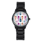 Pen Peacock Colors Colored Pattern Stainless Steel Round Watch