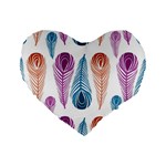 Pen Peacock Colors Colored Pattern Standard 16  Premium Flano Heart Shape Cushions