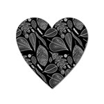 Leaves Flora Black White Nature Heart Magnet