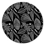 Leaves Flora Black White Nature Magnet 5  (Round)