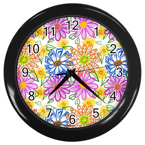 Bloom Flora Pattern Printing Wall Clock (Black) from UrbanLoad.com Front