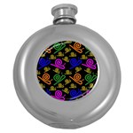 Pattern-repetition-snail-blue Round Hip Flask (5 oz)