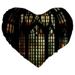 Stained Glass Window Gothic Large 19  Premium Flano Heart Shape Cushions