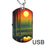Outdoors Night Moon Full Moon Trees Setting Scene Forest Woods Light Moonlight Nature Wilderness Lan Dog Tag USB Flash (Two Sides)