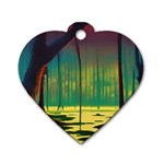 Nature Swamp Water Sunset Spooky Night Reflections Bayou Lake Dog Tag Heart (Two Sides)