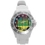 Nature Swamp Water Sunset Spooky Night Reflections Bayou Lake Round Plastic Sport Watch (L)