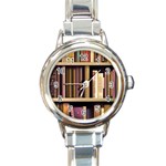 Books Bookshelves Office Fantasy Background Artwork Book Cover Apothecary Book Nook Literature Libra Round Italian Charm Watch
