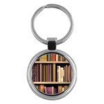 Books Bookshelves Office Fantasy Background Artwork Book Cover Apothecary Book Nook Literature Libra Key Chain (Round)