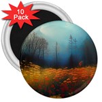 Wildflowers Field Outdoors Clouds Trees Cover Art Storm Mysterious Dream Landscape 3  Magnets (10 pack) 